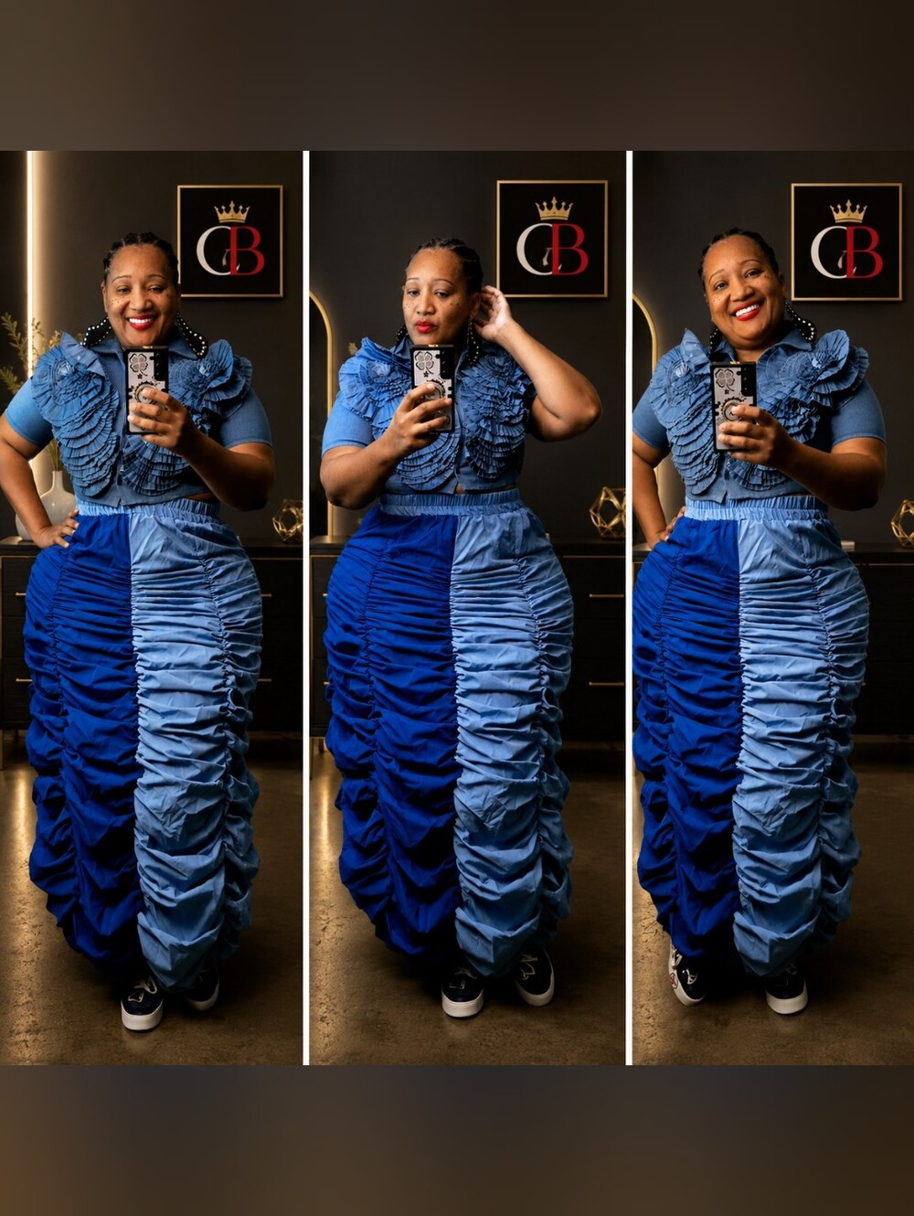 Two-Tone Blue Ruffled Maxi Skirt Set